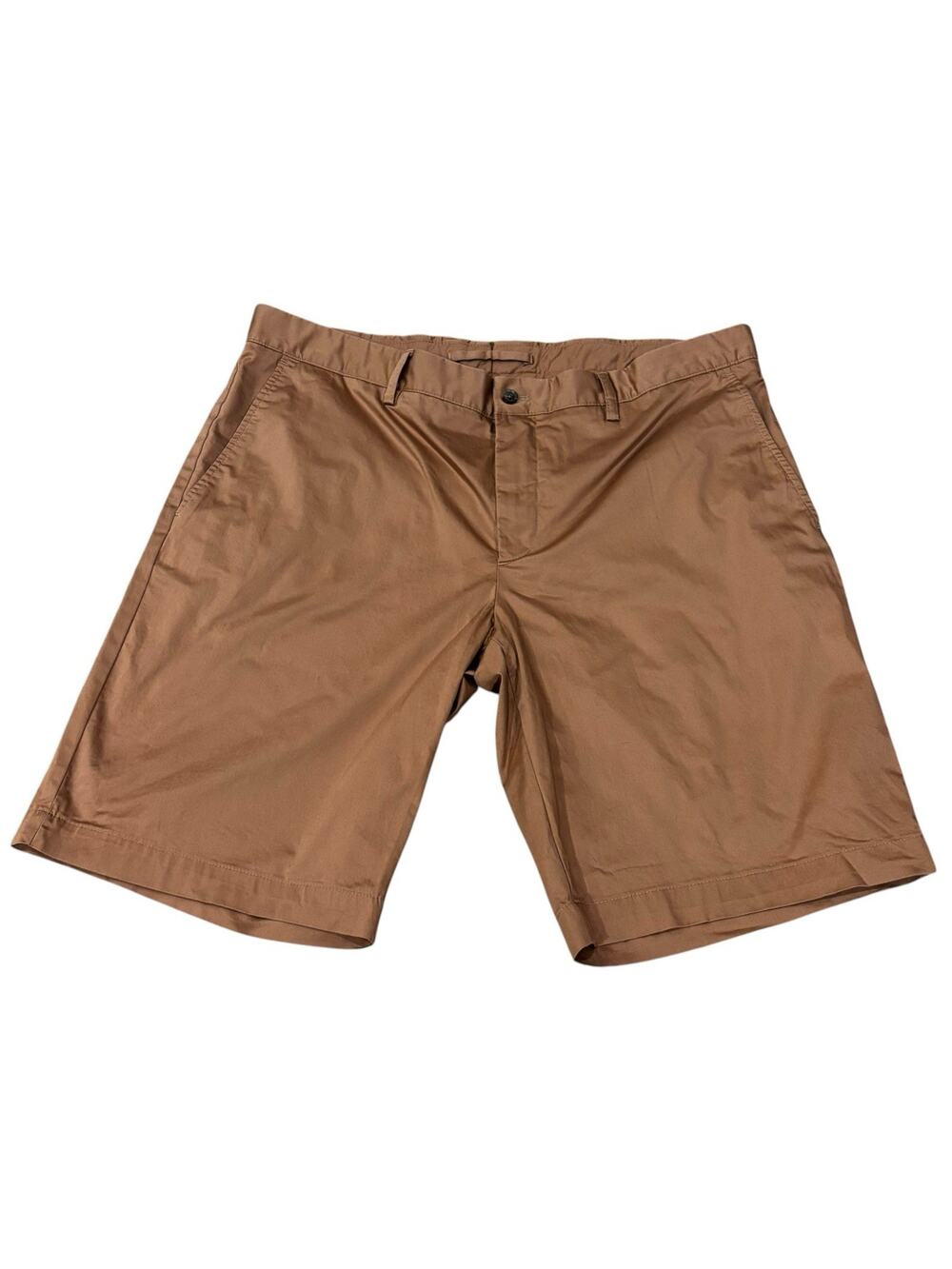 J. Lindeberg Nathan Super Satin Shorts Men's 36 Khaki Tan Flat Front Stretch 10"